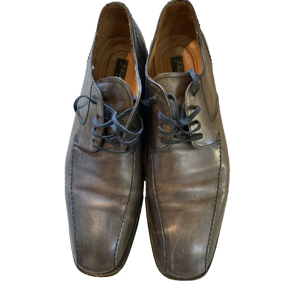 Men's Johnston & Murphy Lace Up Dress Shoes Gray Leather Size 11 M Made In Italy